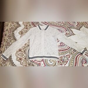 Girl's Cream Lace Bomber Jacket